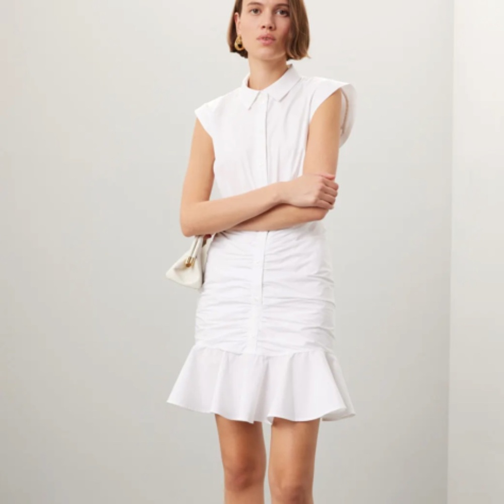 Veronica Beard White Ruched Shirt Dress